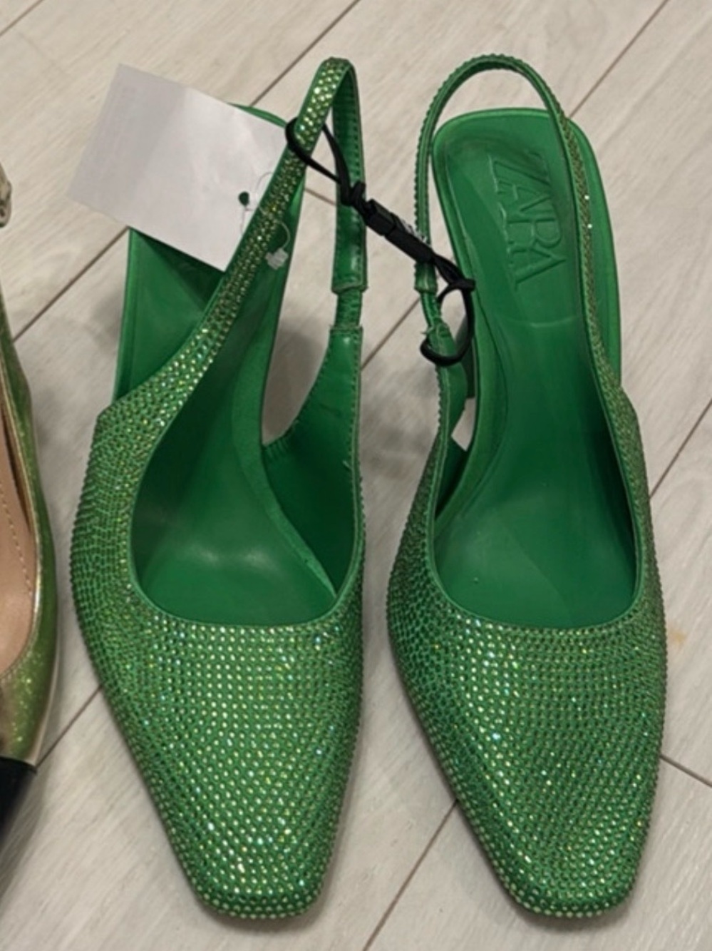 Zara Green Crystal Slingback Mules